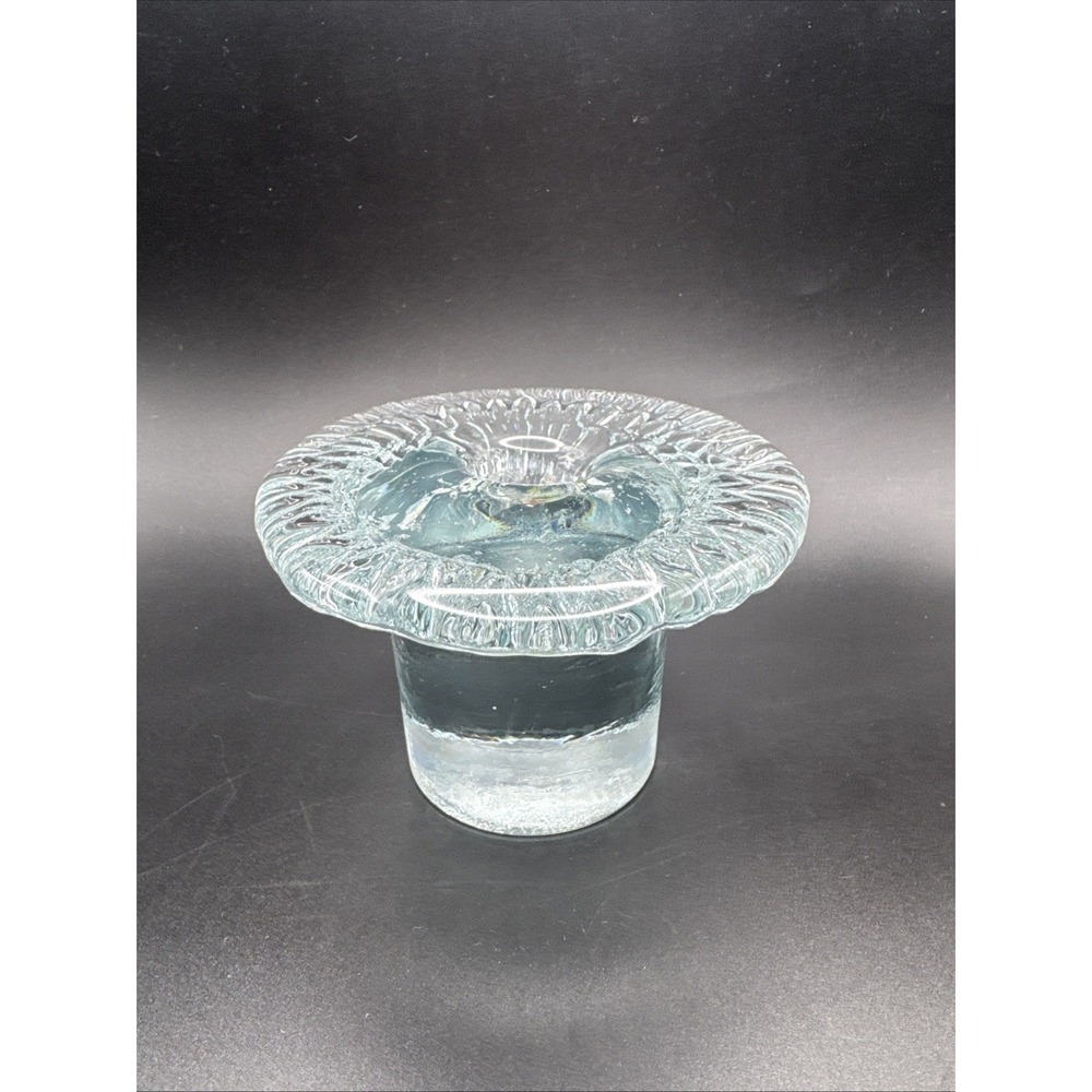Vintage 60s Blenko Art Glass Candle Holder Mushroom Clear Heavy 3" MCM